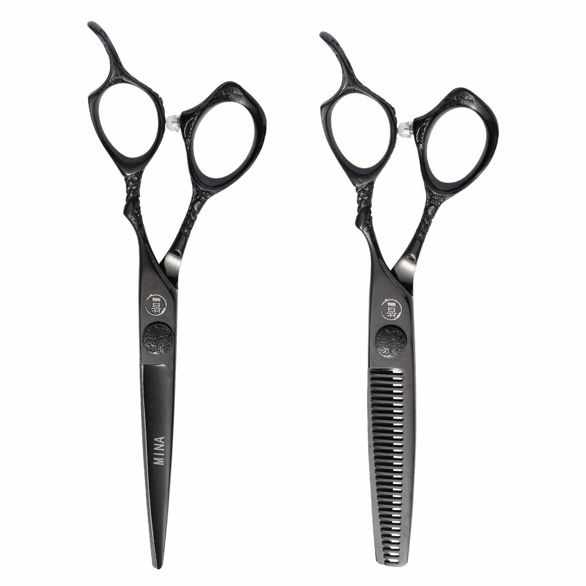 Mina Ash Black Hair Cutting & Thinning Scissor Set
