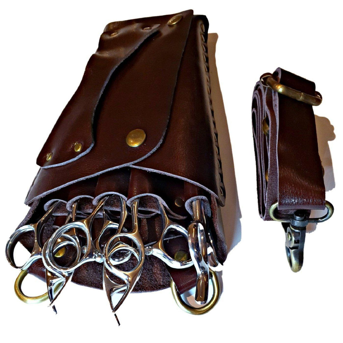 Elegant Brown Leather Holster: Protect 5 Hair Shears - Japan Scissors - Japan Scissors USA