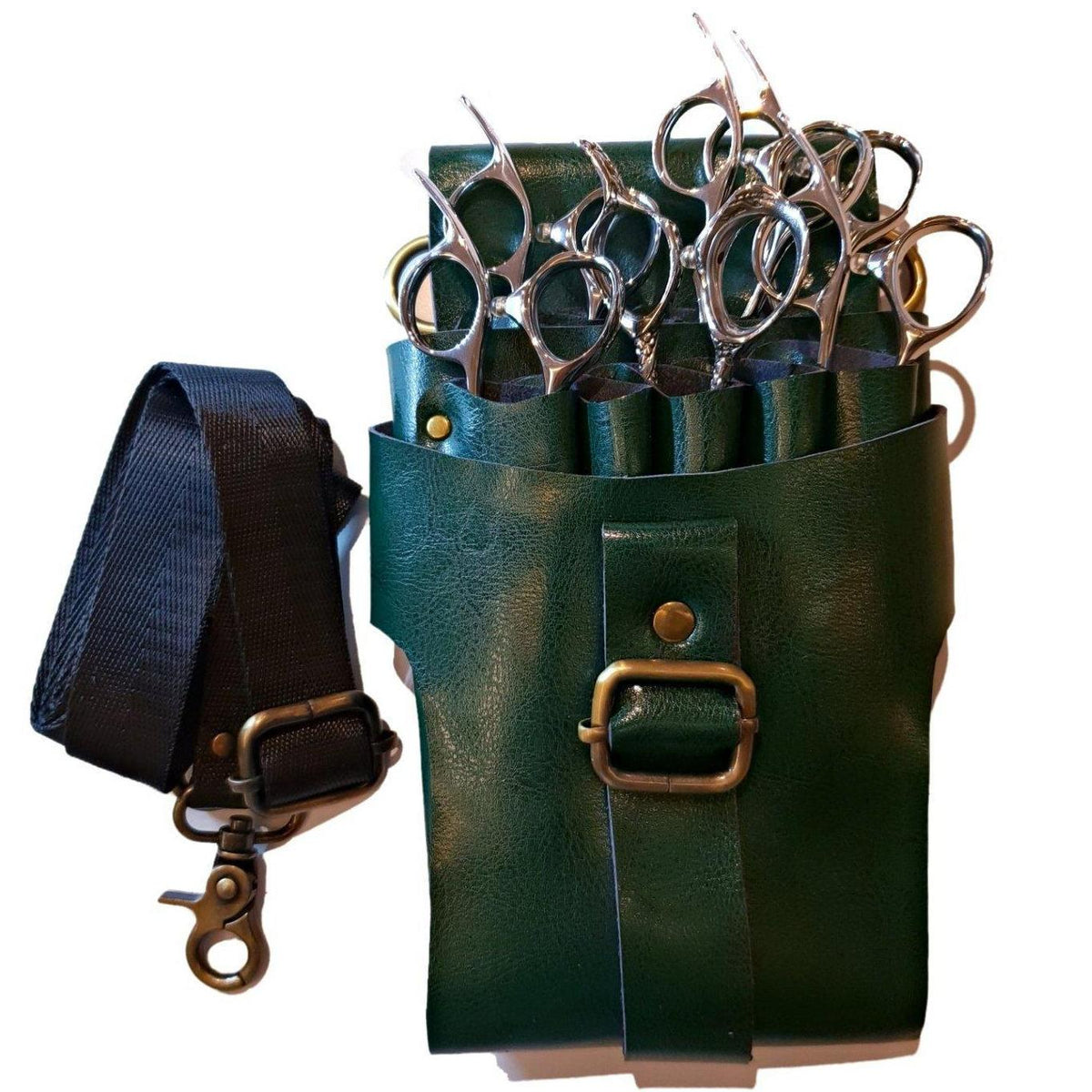 Green Leather Scissors Holster: Premium Hairdressing Holster - Japan Scissors - Japan Scissors USA