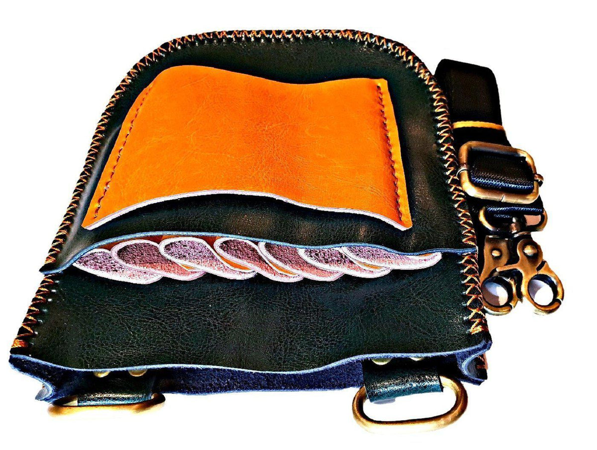 Premium Black & Orange Leather Holster: Protect 7 Hair Shears - Japan Scissors - Japan Scissors USA