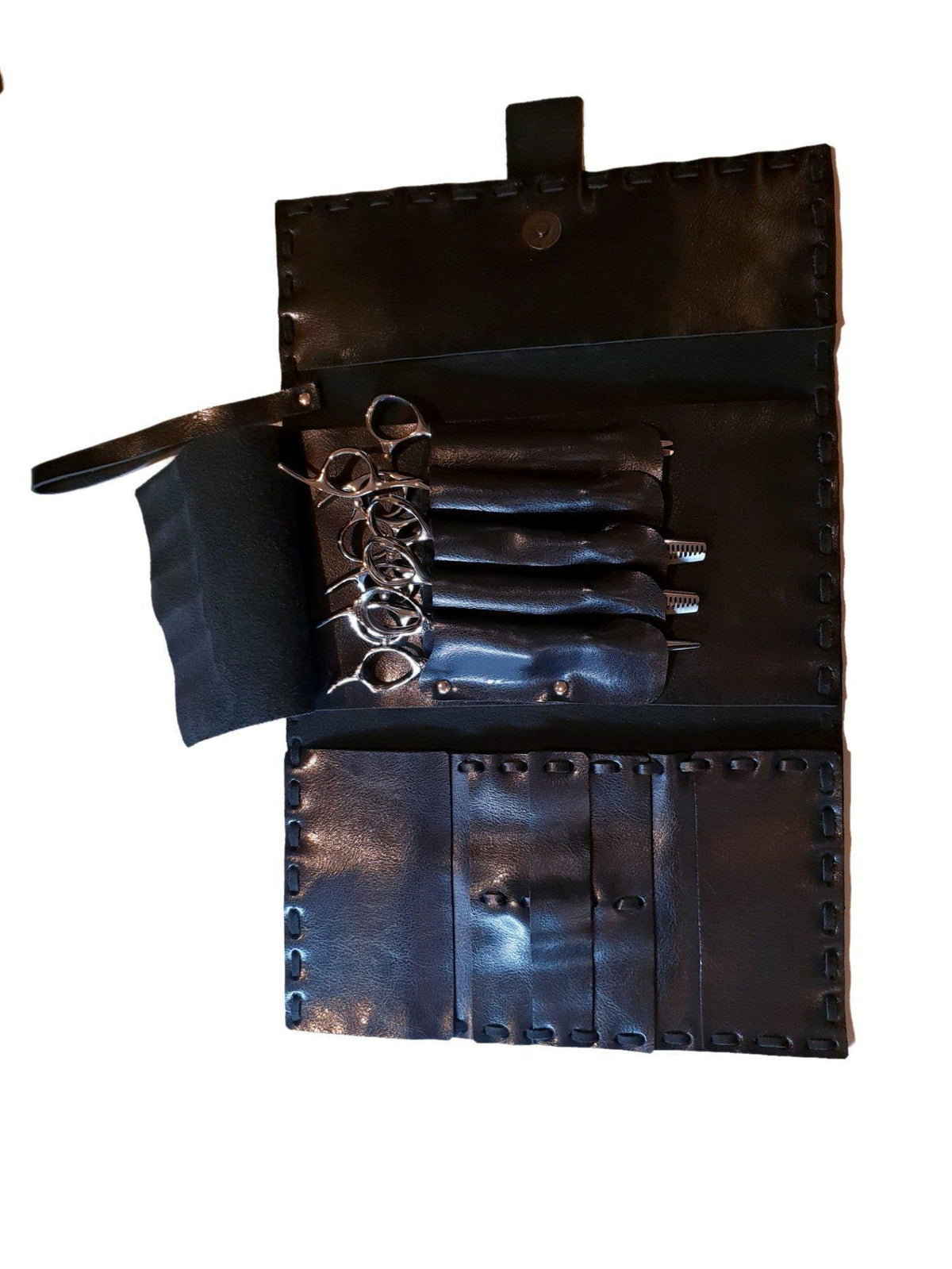 Stylish Black Cowhide Leather Scissor Wallet: Protects 5 Scissors - Japan Scissors - Japan Scissors USA