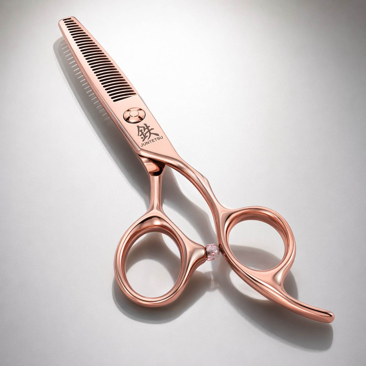 Juntetsu Rose Gold VG10 Pro Shears Set - thinning scissor, angled view