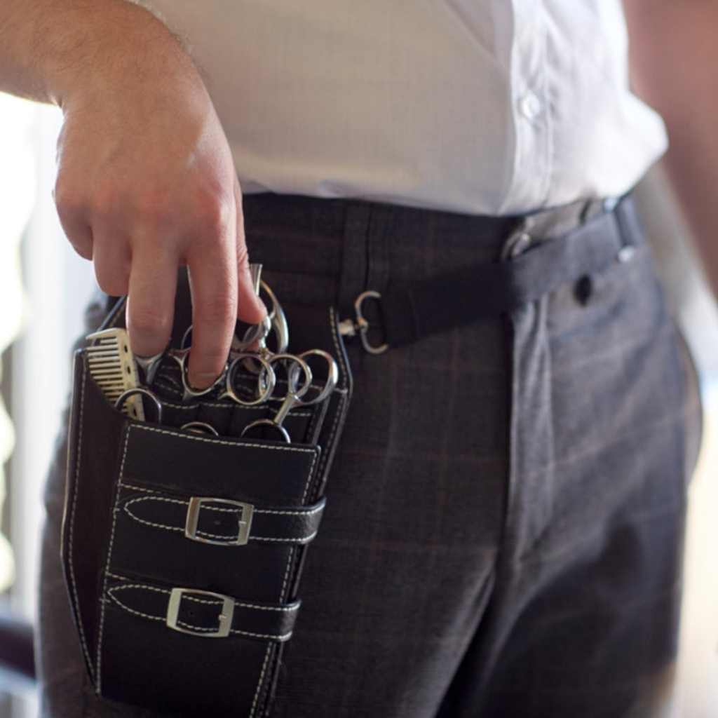 Hairdressing scissor accessories, including cases, wallets, pouches and holsters, in a salon