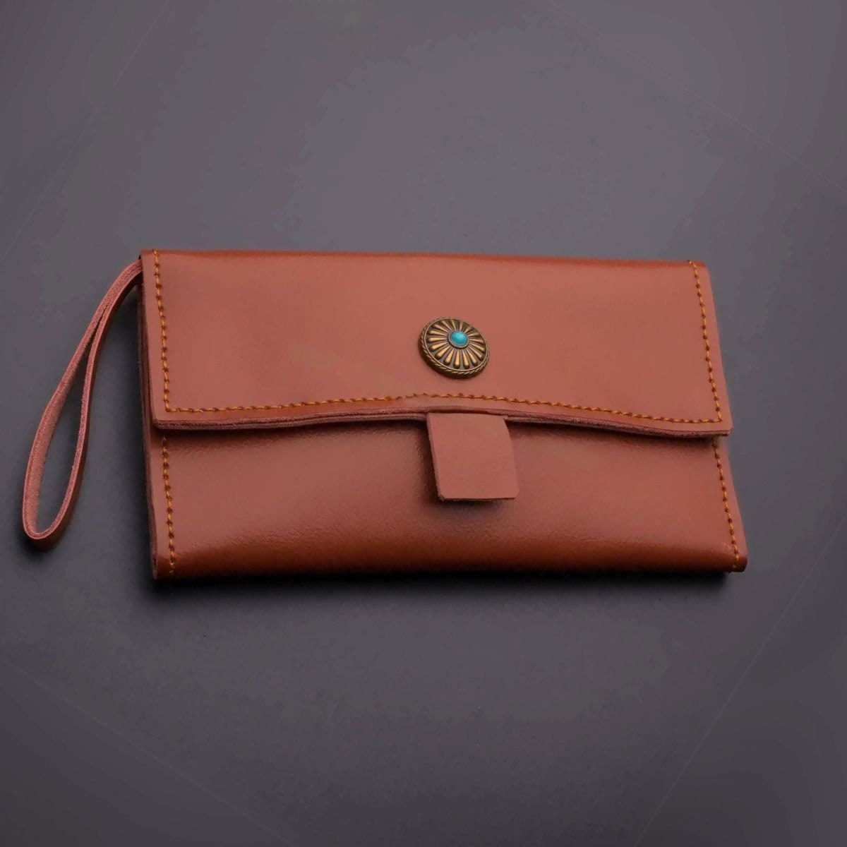 Boho Brown Leather Scissor Wallet - 5 Pocket Artisan Case (SKU: JUN-jP-5pc-Leather-BRP-01)