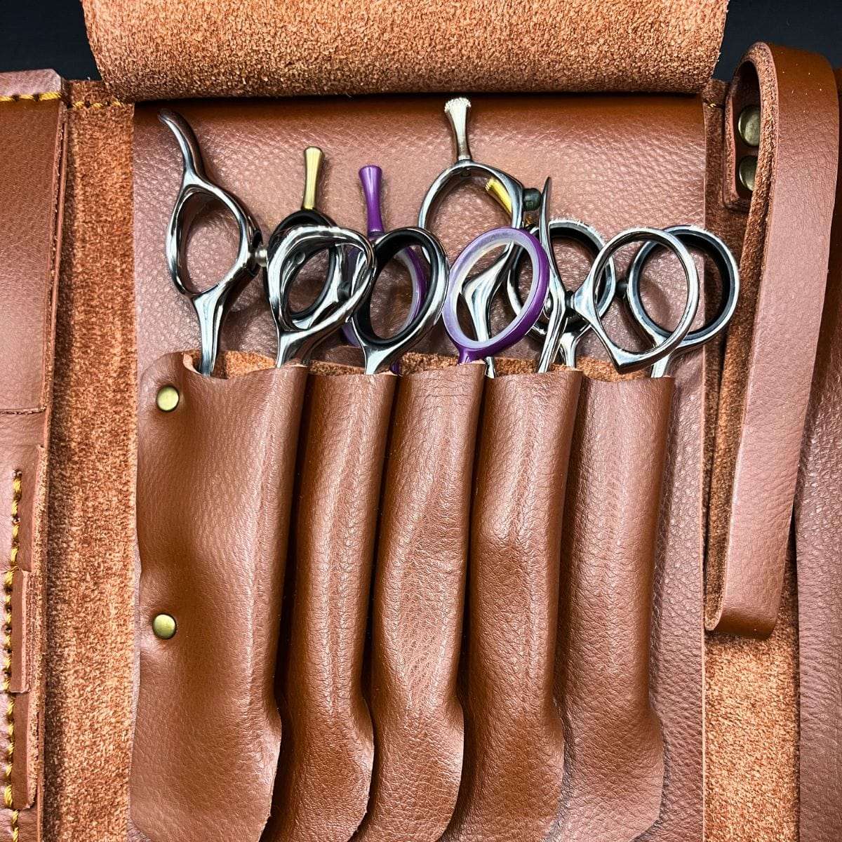 Boho Brown Leather Scissor Wallet - 5 Pocket Artisan Case (SKU: JUN-jP-5pc-Leather-BRP-01)