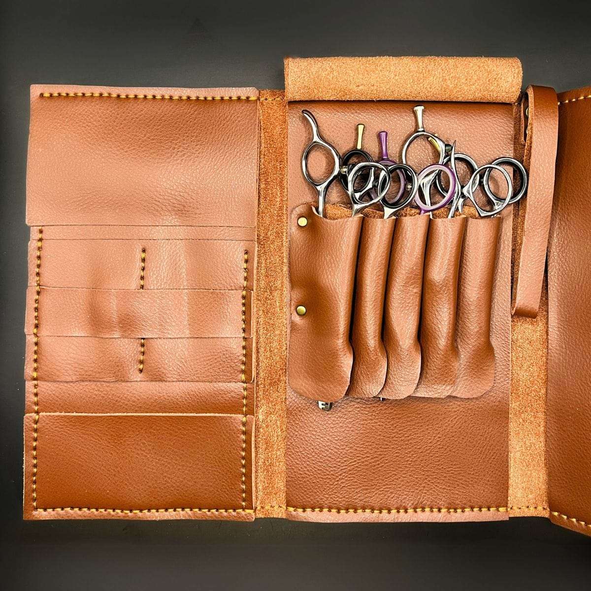 Boho Brown Leather Scissor Wallet - 5 Pocket Artisan Case (SKU: JUN-jP-5pc-Leather-BRP-01)