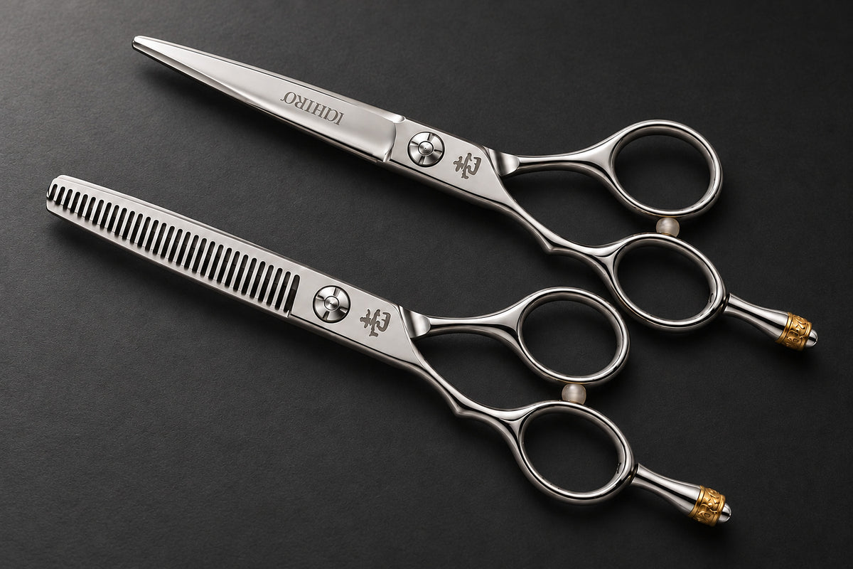 Ichiro Crown left-handed shear set on a dark matte background