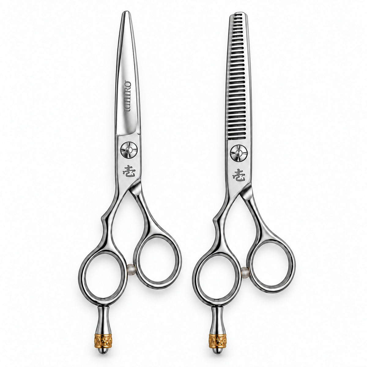 Ichiro Crown Left-Handed Cutting &amp; Thinning Shear Set with convex edge cutter and V-tooth thinner (SKU: ICH-CRN-LS55)