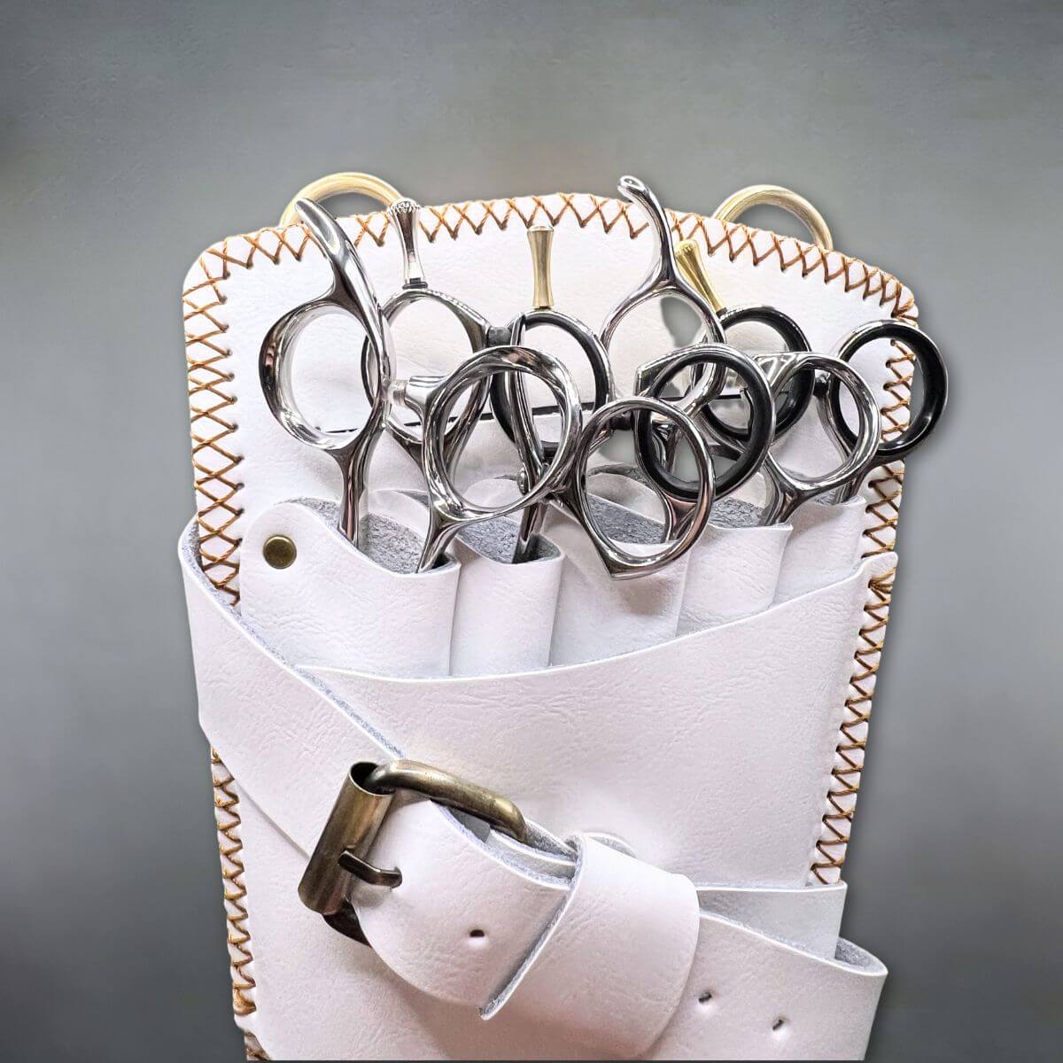 Juntetsu Artisan White Holster - 5 Professional Scissors (SKU: JUN-ARTWHT-5PC)