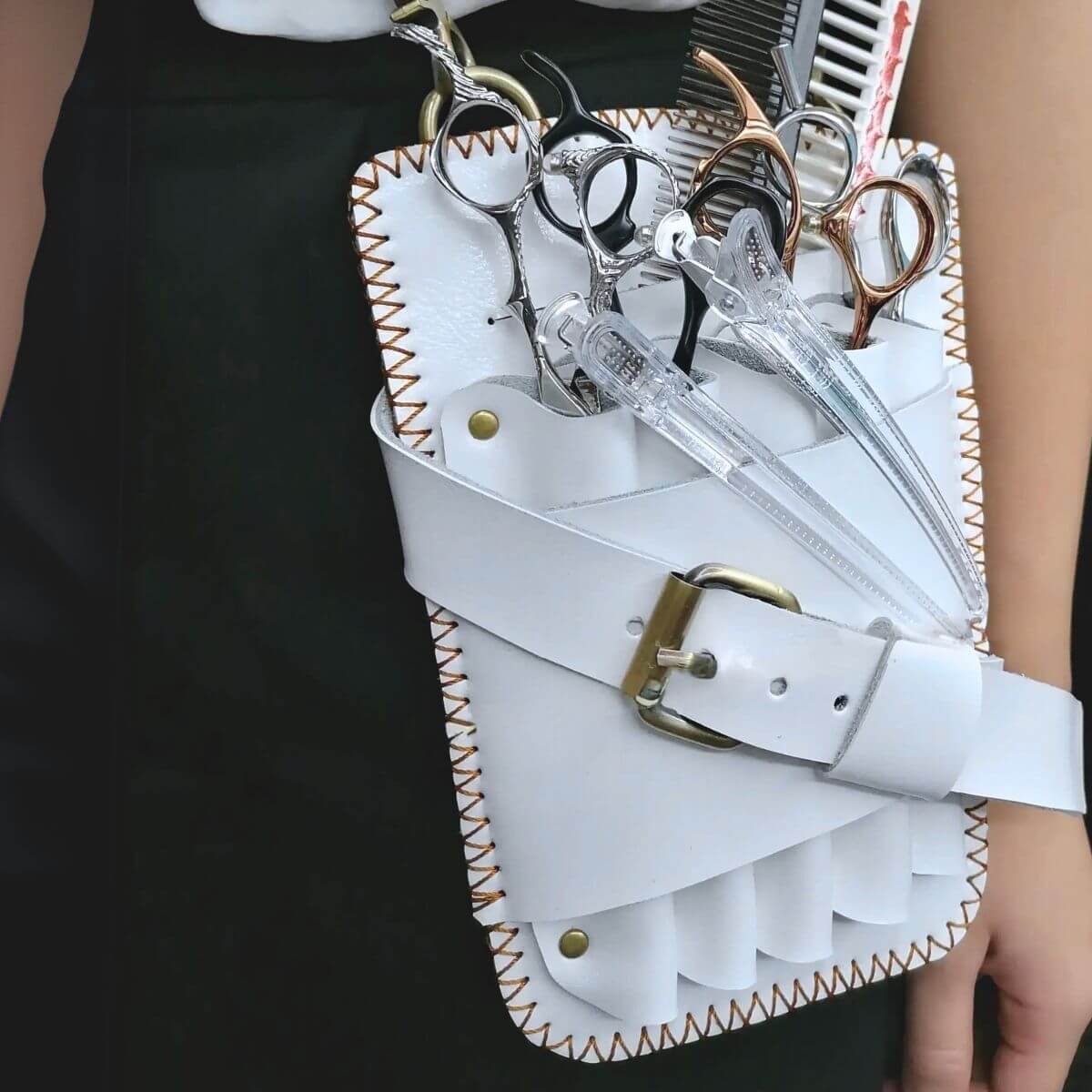 Juntetsu Artisan White Holster - 5 Professional Scissors (SKU: JUN-ARTWHT-5PC)