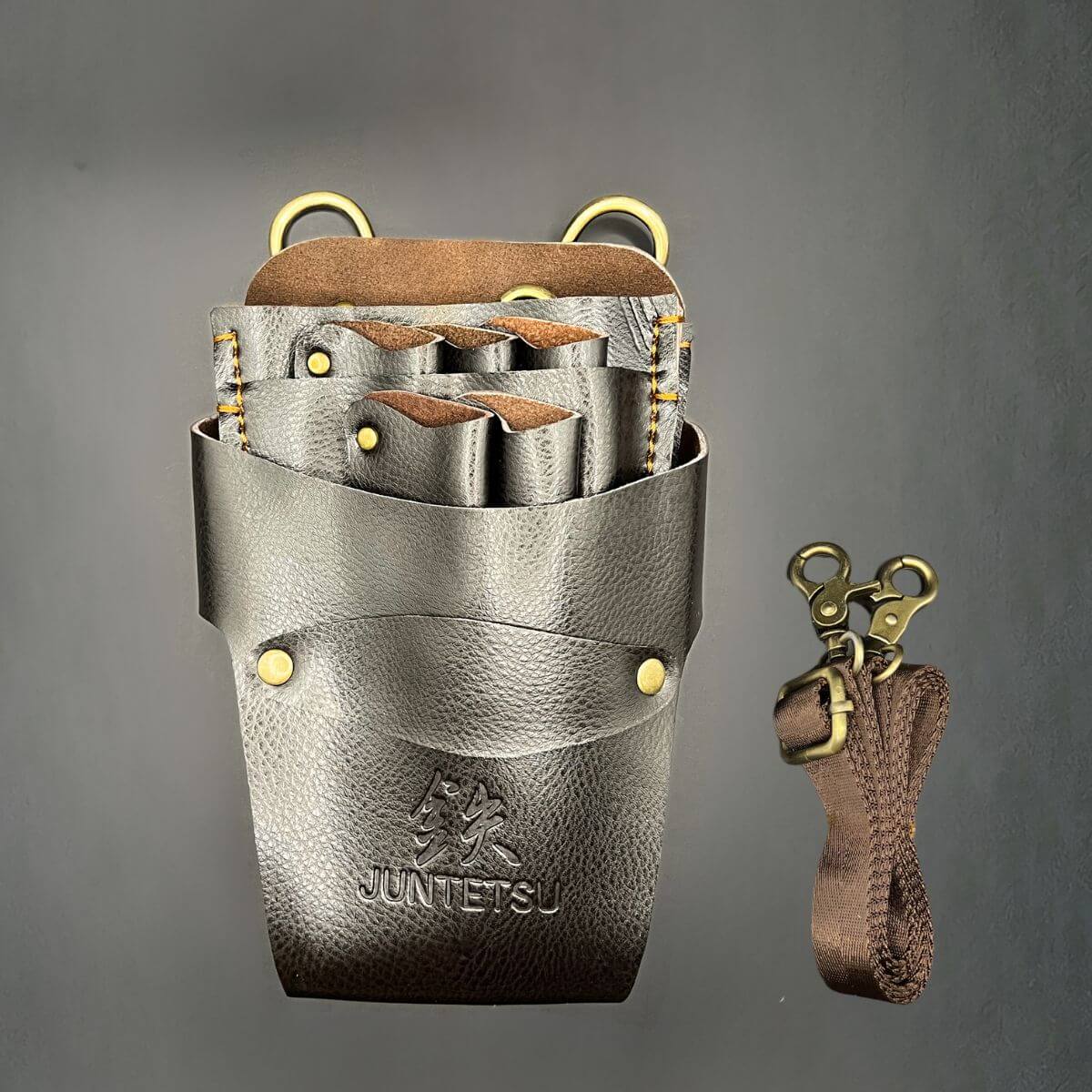Professional Brown Leather Scissor Holster | 5-Tool Capacity