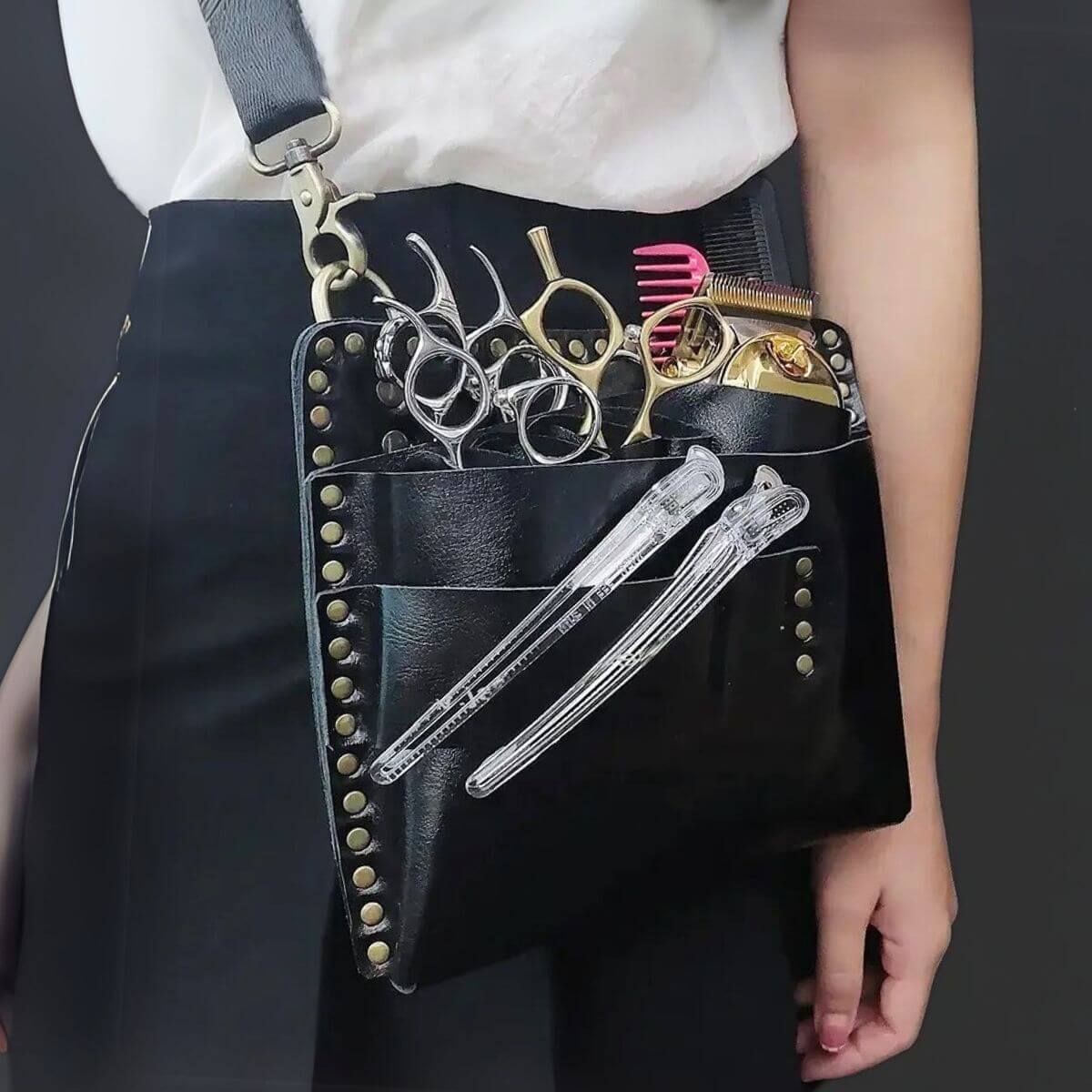 Juntetsu Kuro Flat Holster - 4 Professional Scissors (SKU: JUN-KURO-4PC)