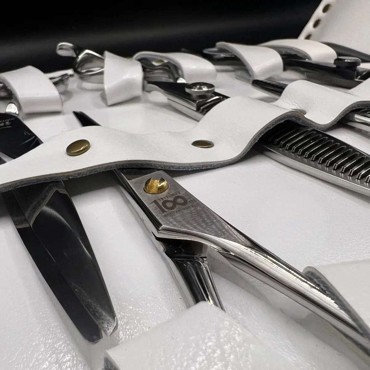 Premium White Leather Scissor Case - 5 Scissor Pocket (SKU: JUN-CASE-W10PC)