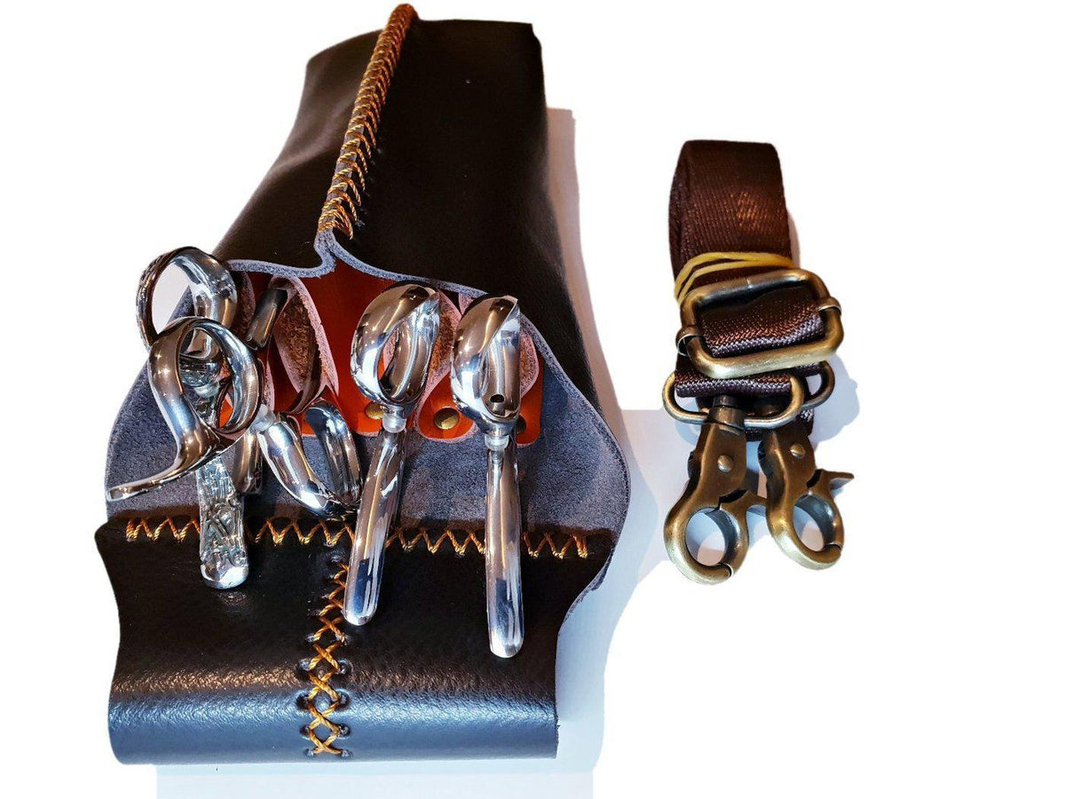 Dusk Brown Leather Scissor Holster: Protects 4 Shears - Japan Scissors - Japan Scissors USA