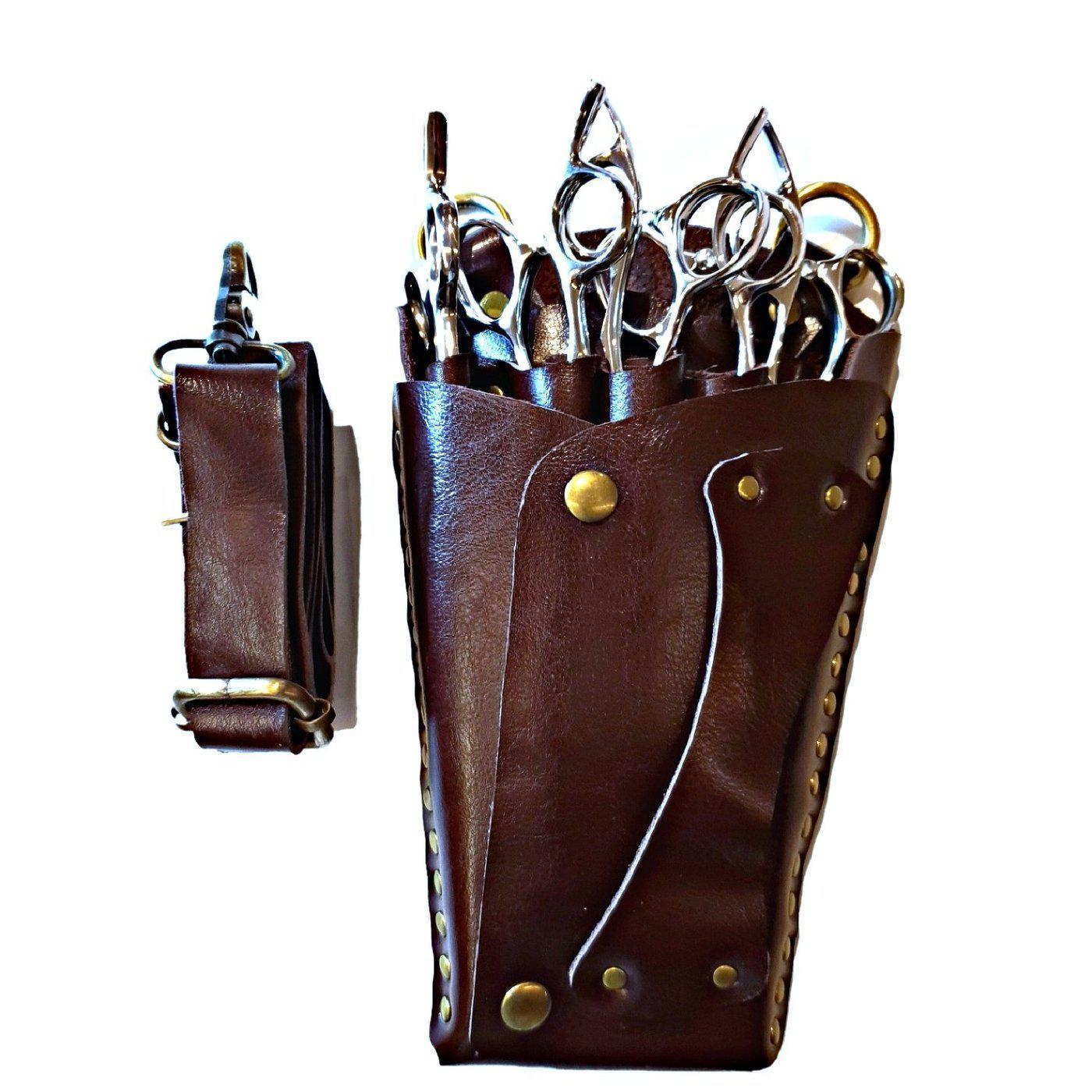 Elegant Brown Leather Holster: Protect 5 Hair Shears - Japan Scissors USA