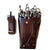 Elegant brunt läderhölster: Skydda 5 hårsaxar - Japan Scissors USA