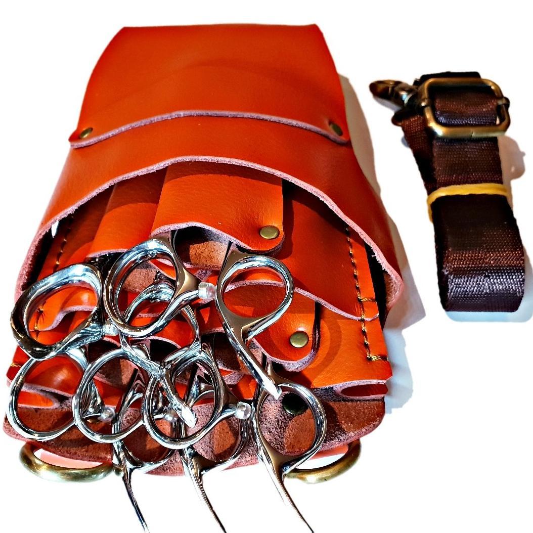 Premium Leather Hairstylist Holster: Protect 5 Hair Scissors - Japan Scissors - Japan Scissors USA