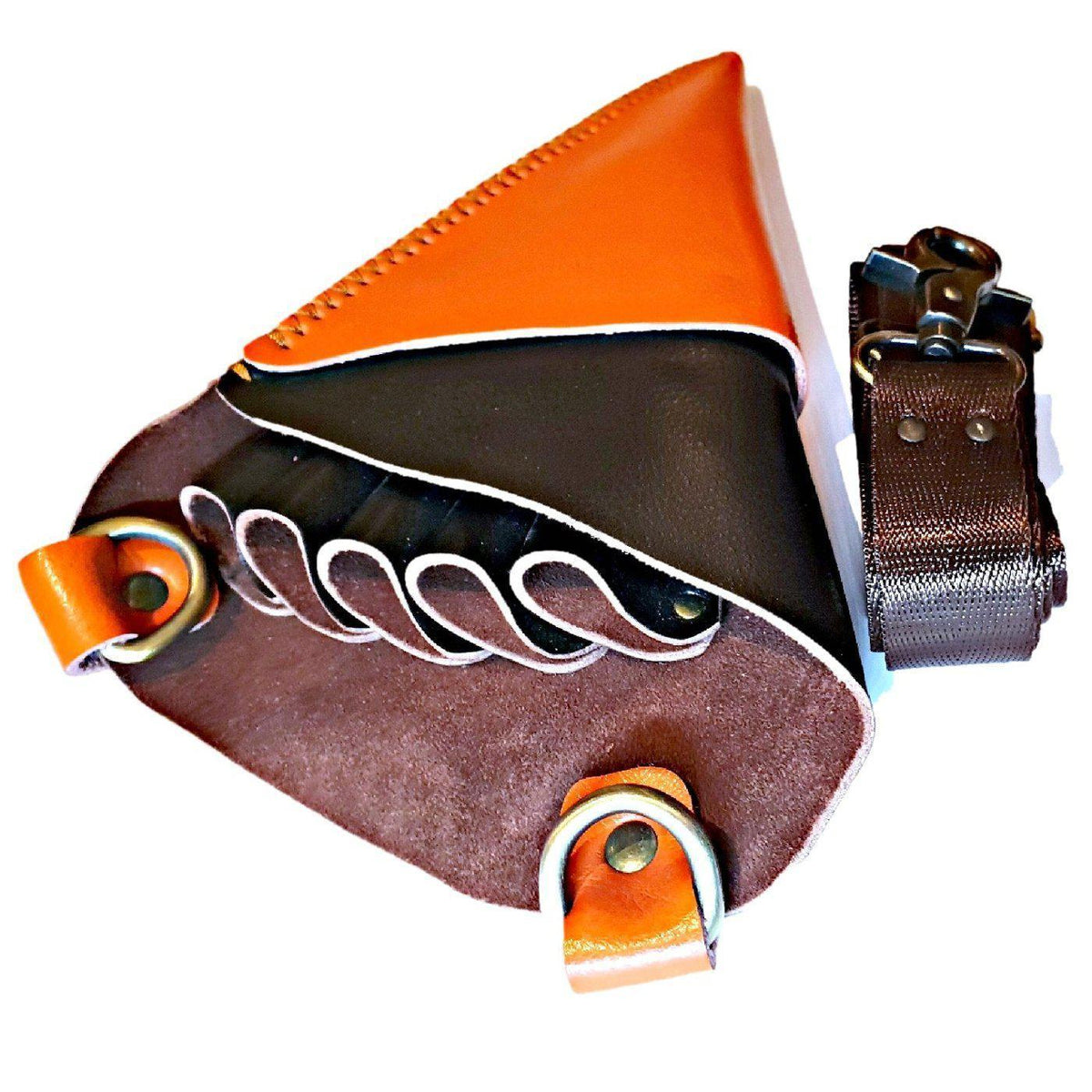 Premium Leather Orange &amp; Brown Holster: Protect 5 Hair Scissors - Japan Scissors - Japan Scissors USA